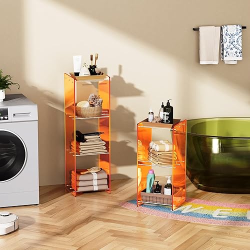 Miniatura 5 de solaround Acrylic Narrow Bookcase Skinny Bookshelf Modern Display Storage Organizer for Living Room Office Bathroom (Clear, 3 Tier)