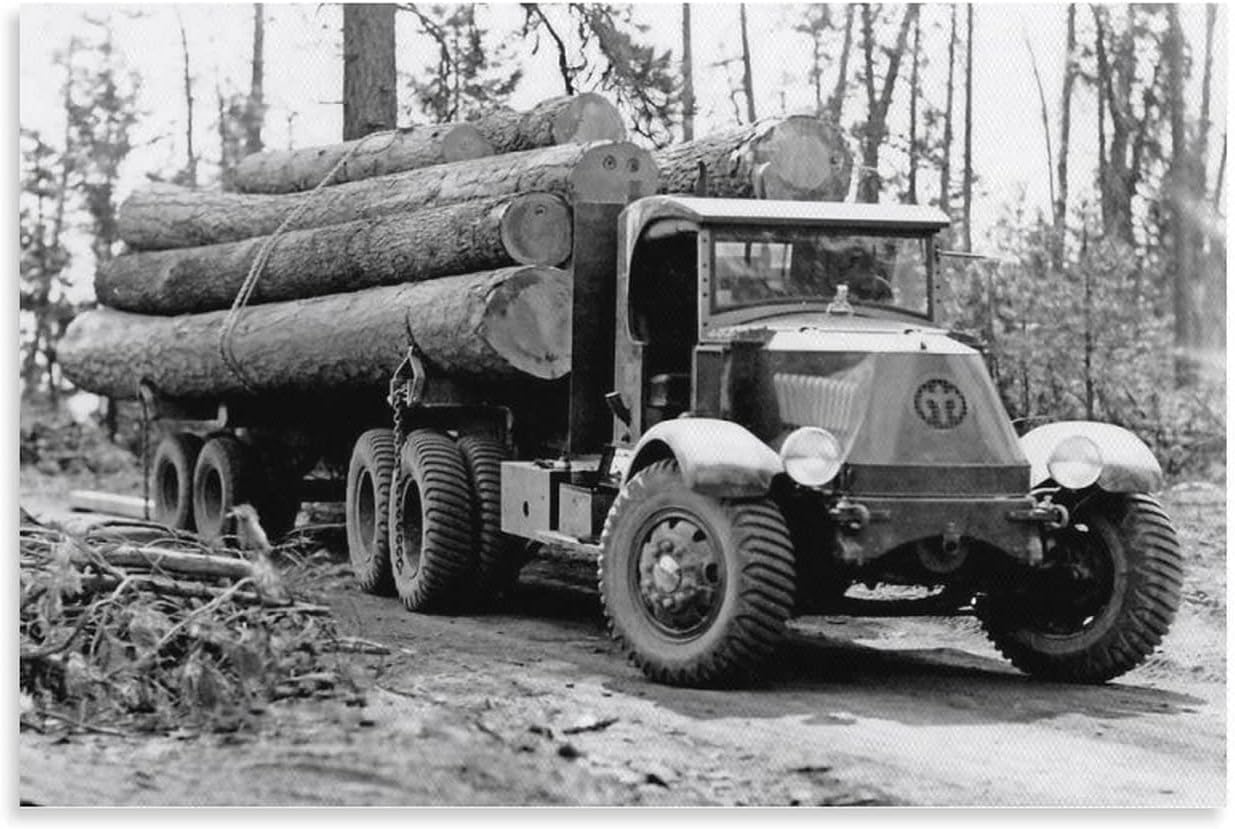 Logging Truck Hauling Huge Logs Canvas Art Prints Vintage Lumberjack Pickup Trucks Poster Decorative Painting Modern Home Bedroom Wall Decor Posters 16x24inch(40x60cm), Unframed