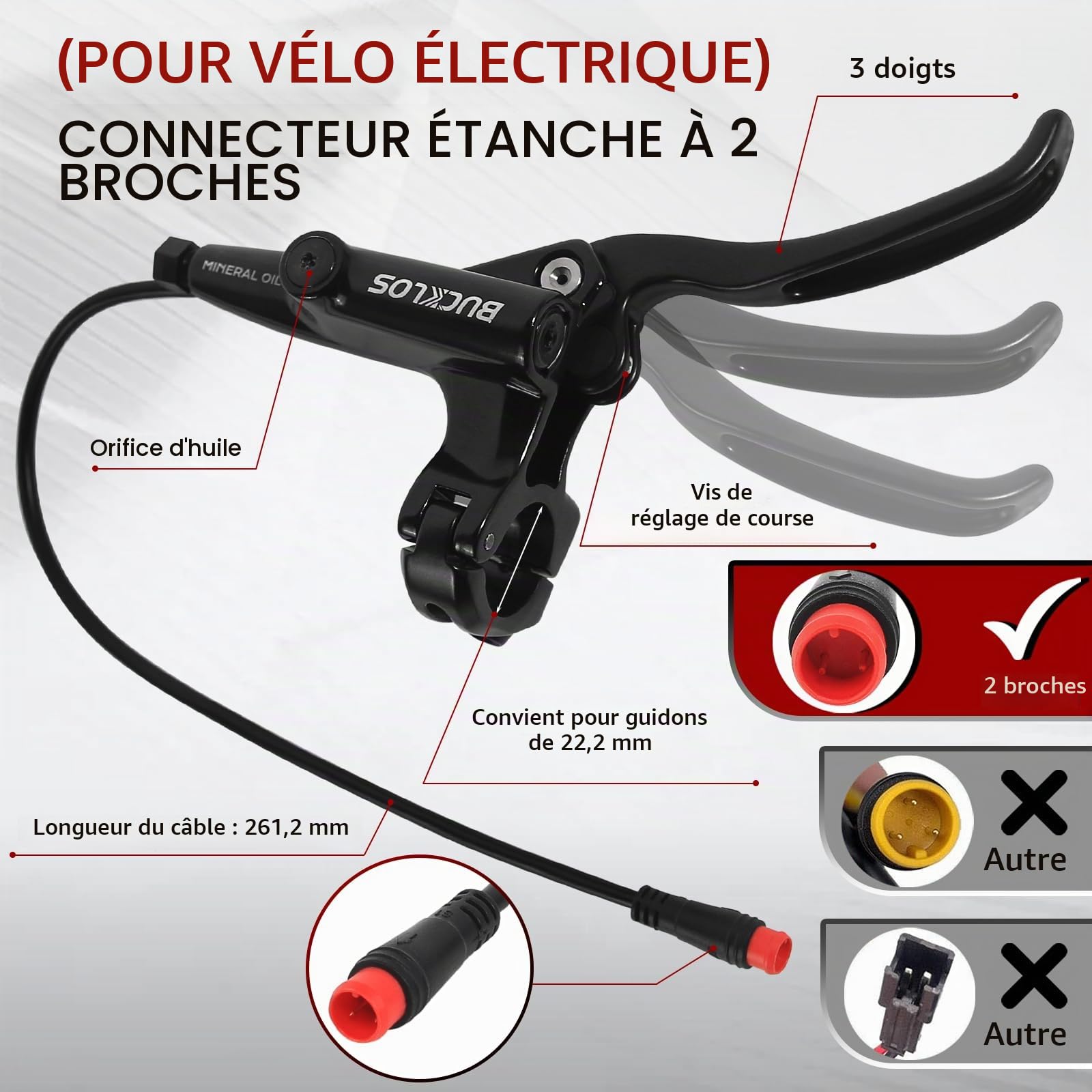Kit de frein à disque hydraulique électrique à 2 broches à 4 pistons, avant gauche 1150 mm, arrière droit, 1950 mm, levier de calibre en alliage d'aluminium pour vélo électrique, scooter, VTT