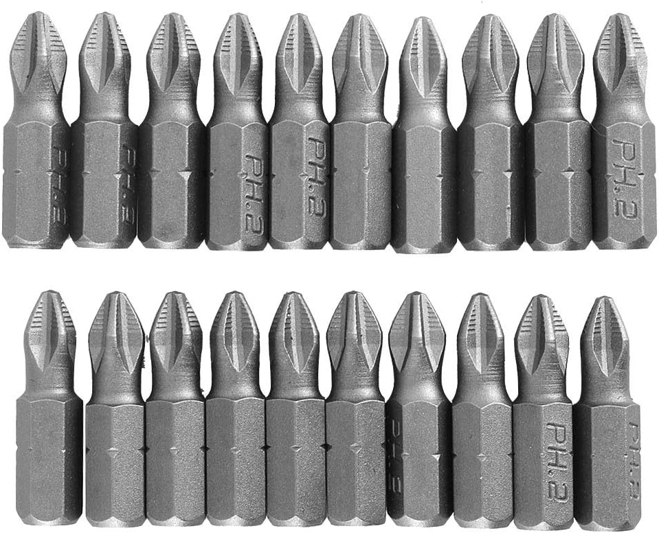 20Pcs Phillips Head Drill Bits, PH2 x 25mm Phillips Bits, S2 Alloy Steel Magnetic Bit with HRC58-62 Hardness for Daily Maintenance and Electrical Installation