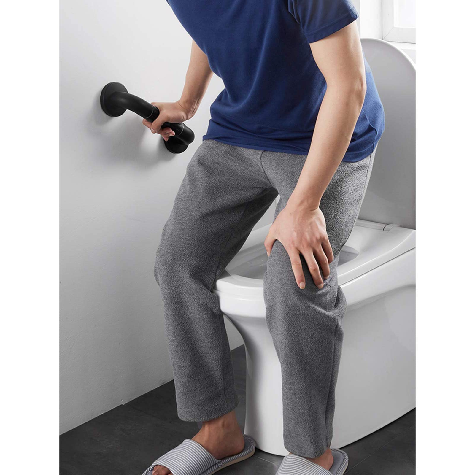 Asidero de baño de Acero Inoxidable Sus 304 con Agarre de Seguridad, Ideal para bañeras e inodoros (Negro, 48 cm)