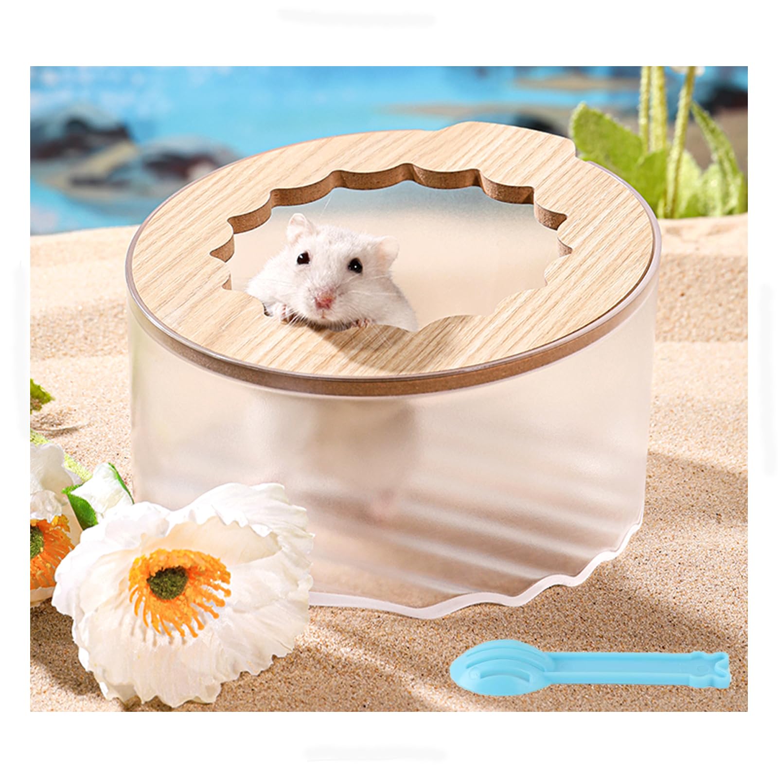 Marchul Hamster Sand Bath Container, Hamster Sand Bath Box with Cleaning Scoop, Transparent Hamster Bathtub Bathroom Toilet, Easy to Clean, Hamster Litter Box for Dwarf Hamster,Syrian Hamster, Gerbil