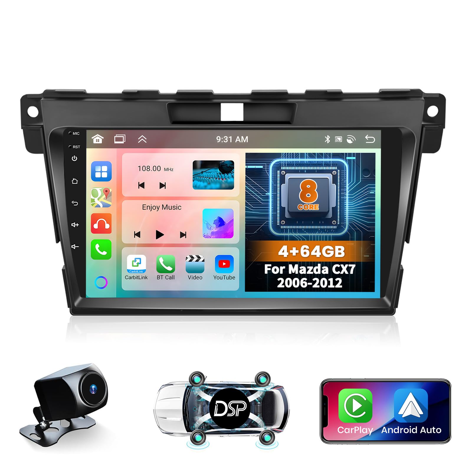 Amazon.com: Hikity for Mazda CX7 2006-2012 Radio, 8 Core 4+64GB