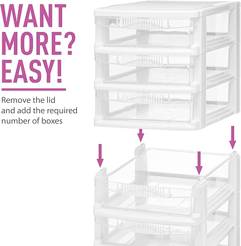 Miniatura 5 de Tribello Almacenamiento de plástico con 3 cajones, mini cajón, marco blanco con cajones transparentes para almacenamiento de manualidades, 10