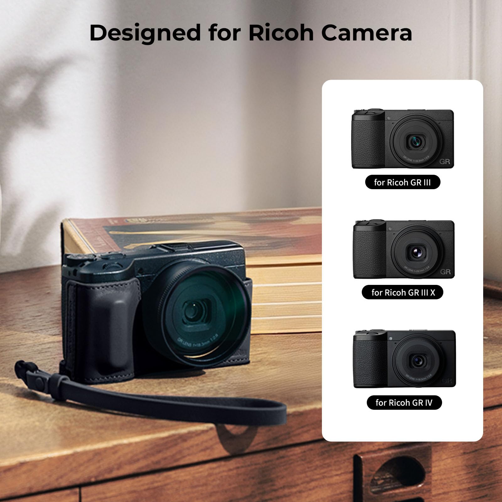 SMALLRIG Étui en Cuir Véritable Série GR IV/GR III, Compatible avec RICOH GR IV/GR III/GR IIIx/GR III HDF/GR IIIx HDF, Format Demi-Boîtier Vintage, avec Bandoulière, Noir - 5676