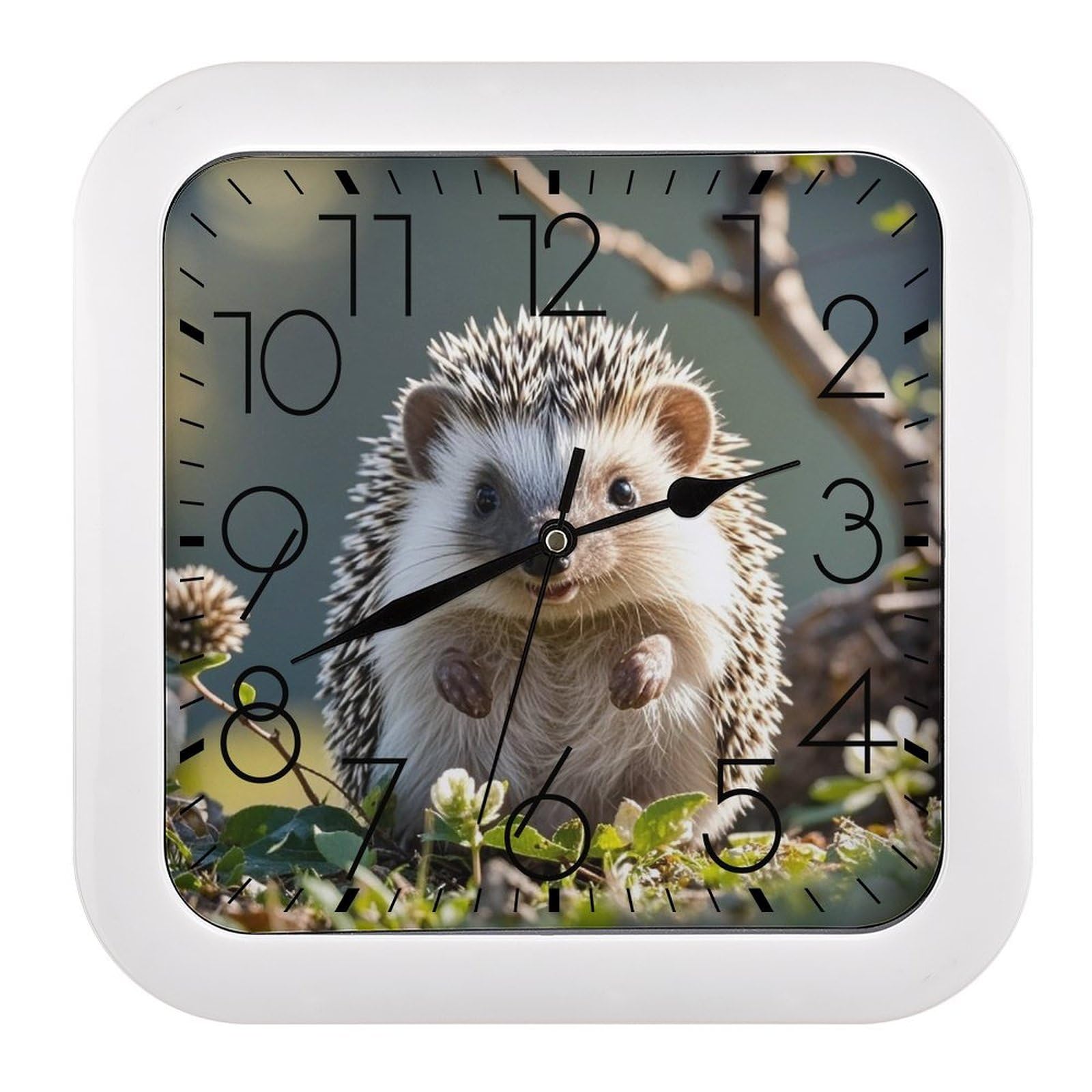 LZQPOEAS Lovely Hedgehog Wall Clock Fashionable Versatile Silent Wall Clock Simple Elegant Non Ticking Analog Clocks Easy to Install Square Modern Clocks for Home Decoration