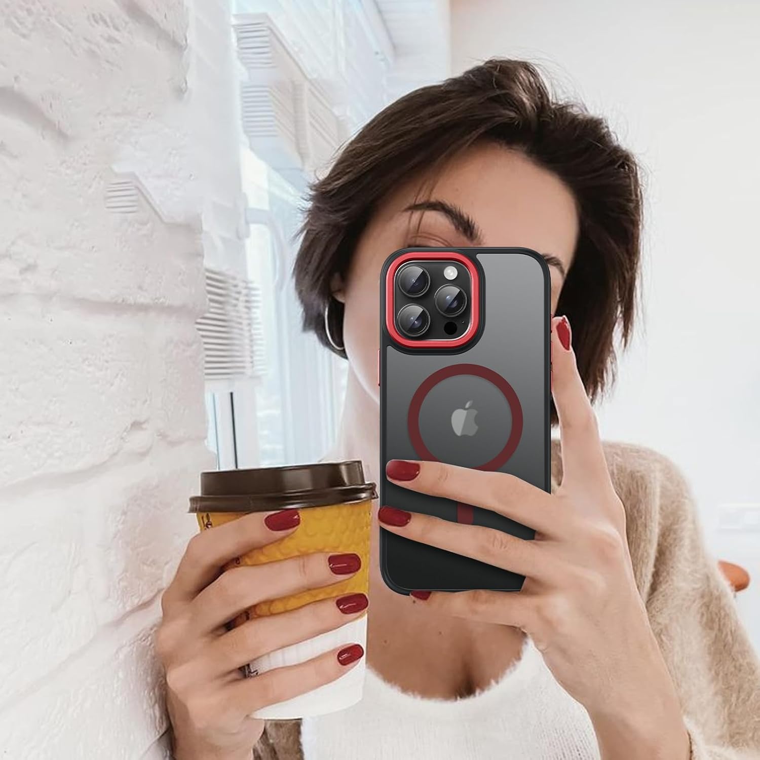 BENTOBEN for iPhone 16 Pro Max Magnetic Case, [Compatible with MagSafe] Translucent Matte Slim Fit Anti-Slip Shockproof Women Men Protective Cover Case for iPhone 16 Pro Max 6.9",Red/Black - Image 7