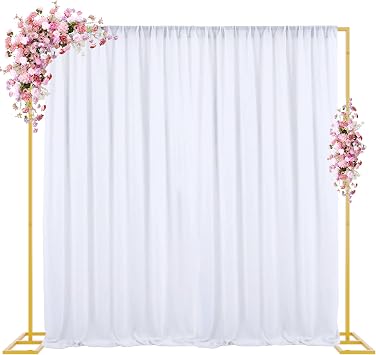 Wokceer 8FT Backdrop Stand with Curtains for Parties White Backdrop Curtain Drapes Pipe and Drape Kit with Base for Wedding Birthday Party Photo Booth Background Photography Decor