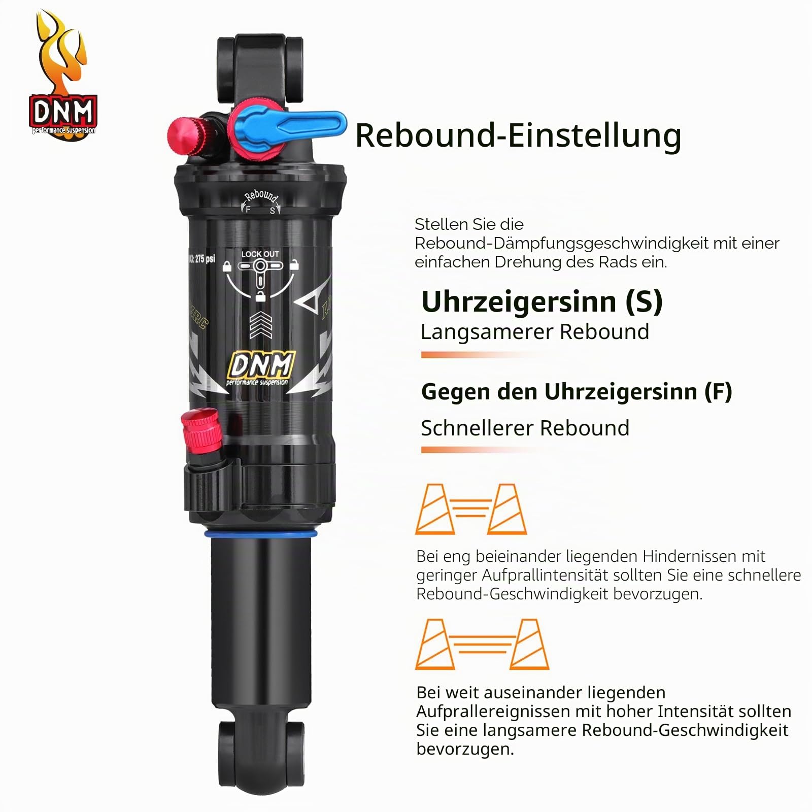 DNM AO-39RC MTB-Hinterrad-Stoßdämpfer Fahrrad Luft-Hinterrad-Stoßdämpfer Rückstoß/Lock Out - Einstellbarer Luftdruck 165/190/200mm Fahrrad-Hinterrad-Stoßdämpfer (165mm)