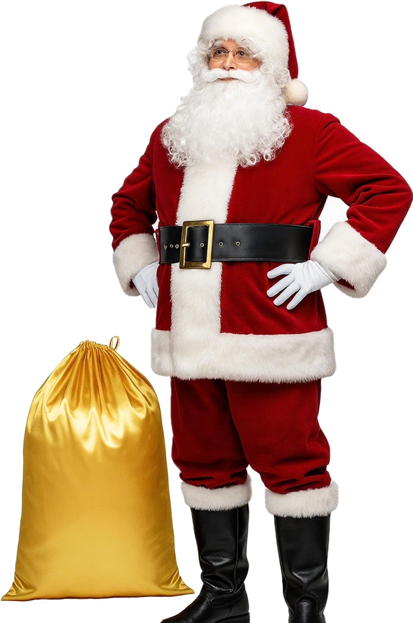 Potalay Men's Deluxe Santa Suit 11pc. Christmas Adult Santa Claus Costume