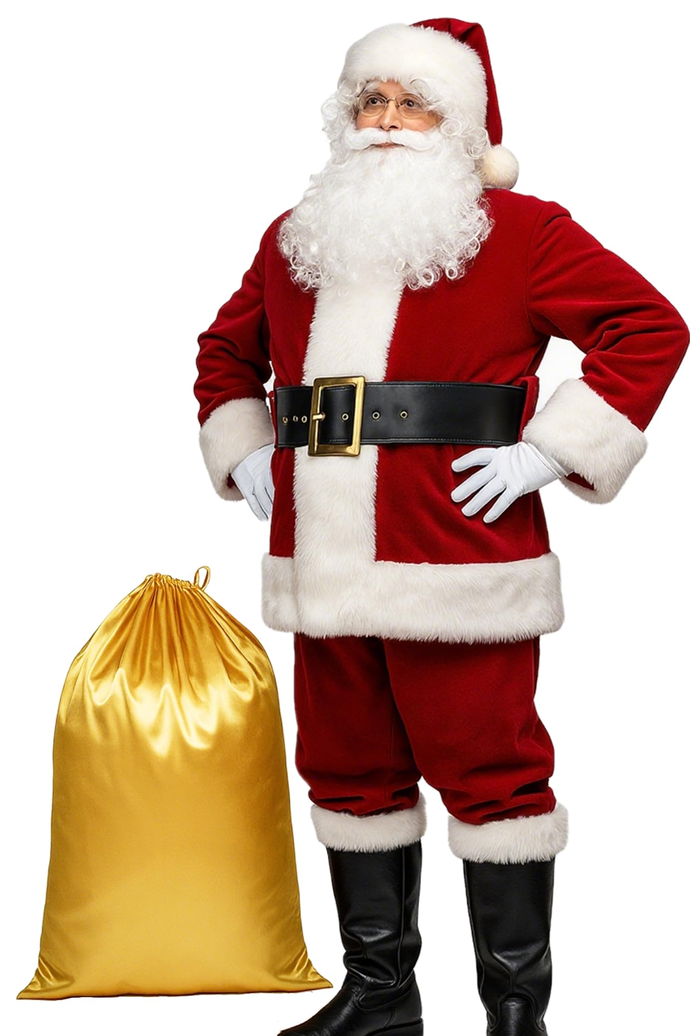 Potalay Men's Deluxe Santa Suit 11pc. Christmas Adult Santa Claus Costume