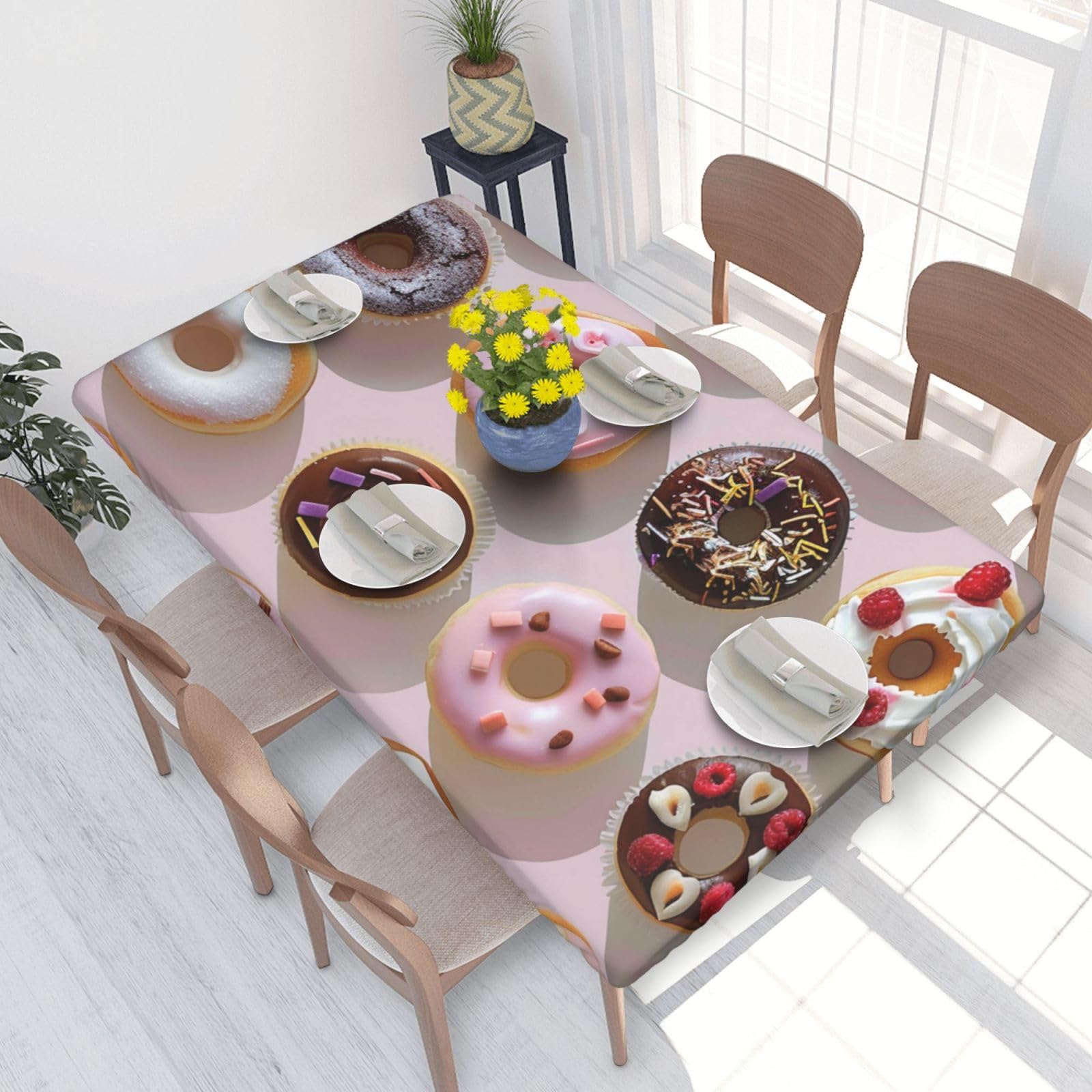 WPKJU Cupcakes Donuts Muffins Sugar Printed Tablecloths 4ft Rectangular Table Covers Washable Polyester Decorative Table Cloth for Dining Table Picnic Wedding