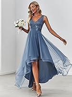 Vista 3 de Ever-Pretty Vestido de dama de honor de gasa de manga corta con cuello en V y cintura plisada para mujer 00793