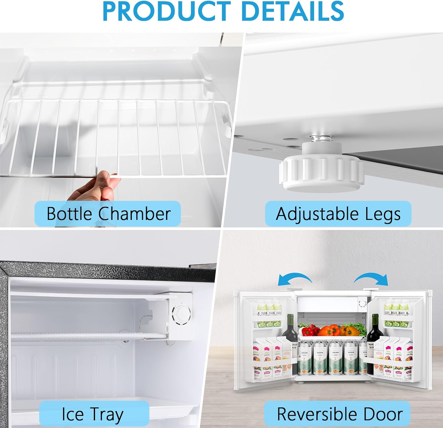 COWSAR 1.6 Cu.Ft Compact Fridge with Freezer, Small Refrigerator with 7 Temperature Settings, Energy-efficient Low Noise Fridge Suitable For Dorm, Office, Bar, RV, Bedroom, Commercial