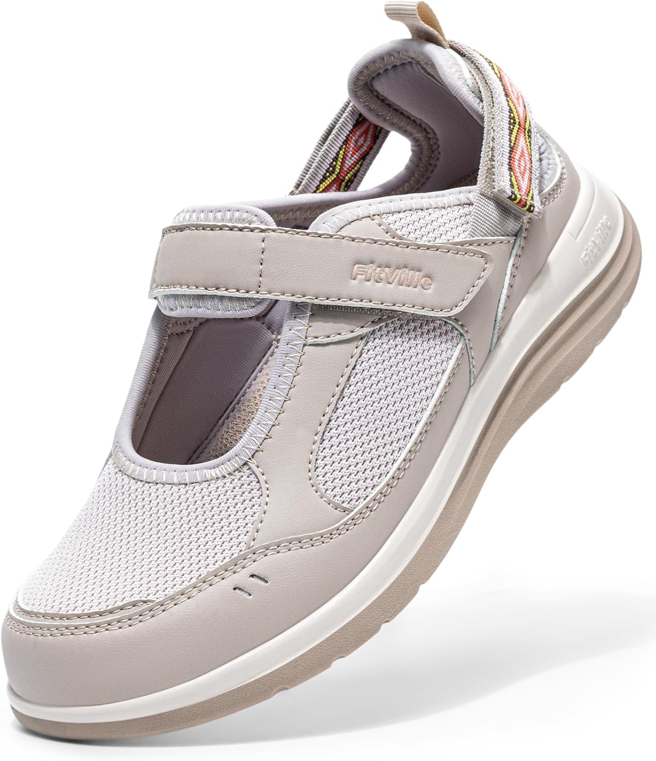 FitVille Diabetic Shoes for Women Extra Wide Diabetic Womens Sandals, Walking Shoes with Adjustable Closures Arch Support, Orthopedic Sandals for Flat Feet Heel Pain Relief,Plantar Fasciitis