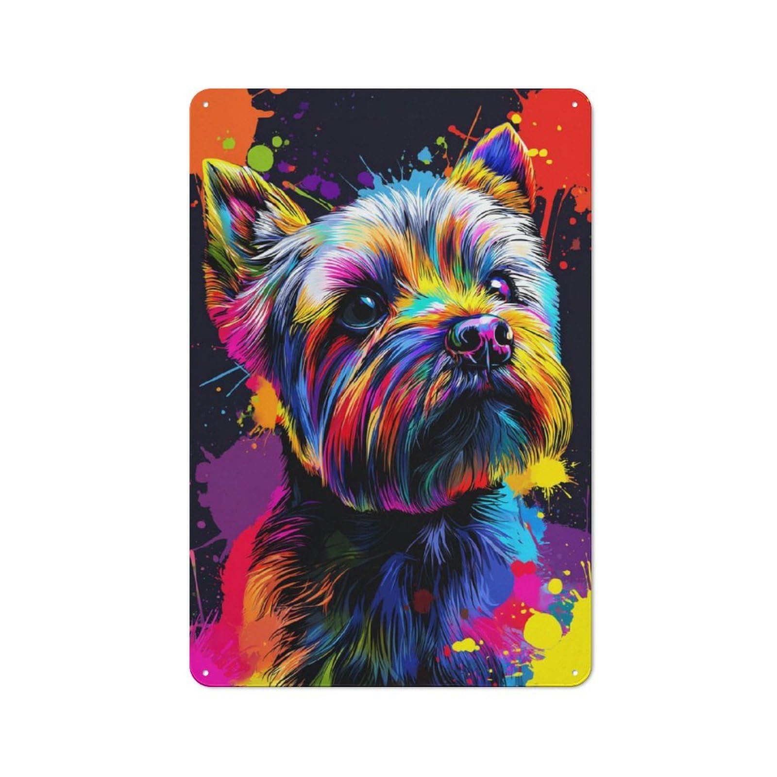 Junmoney Colorful Yorkie Portrait -3 Tin Sign 30X20cm, Vintage Pub Wall Decor For Bar, Kitchen, Garage Or Games Room, Small Accent For Blank Walls