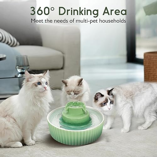 Miniatura 5 de Fuente de agua de cerámica para gatos, fuente para gatos de 2.1 L71 onzas con 3 filtros de carbono y 2 bombas de agua, fuente de agua para gatos y