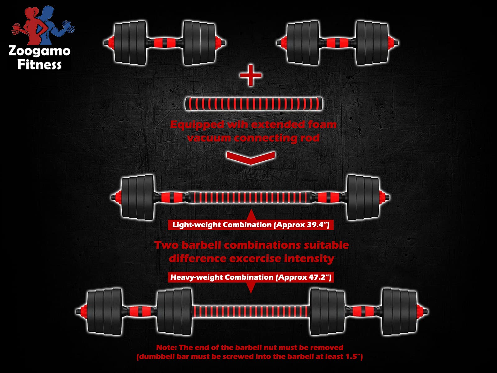 Adjustable Weight Dumbbells Set to 88Lbs, Free Weight Dumbbell with Connecting Rod Used As Dumbbell Barbell set, for Men and Women Home Gym Work Out Training Fitness Equipment All-Purpose