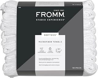 Fromm Softees Microfiber Hair Towels - Super Absorbent, Ultra-Soft Salon Towels for Hairstylists, 16x29" 10-Pack White