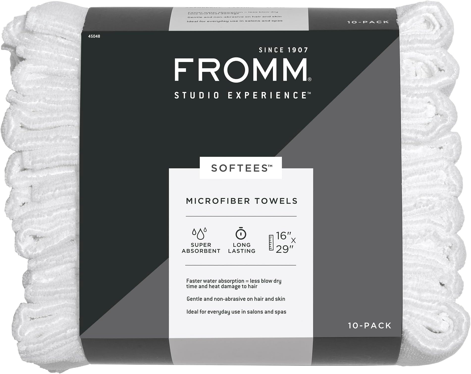 Softees Microfiber Hair Towels, Absorbent Salon Hair Towels for Hairstylists, Barbers, Spa & Gym, Fast-Drying, Ultra-Soft, Lint-Free, Multi-Purpose Towels, 16" x 29"- 10-Pack - White