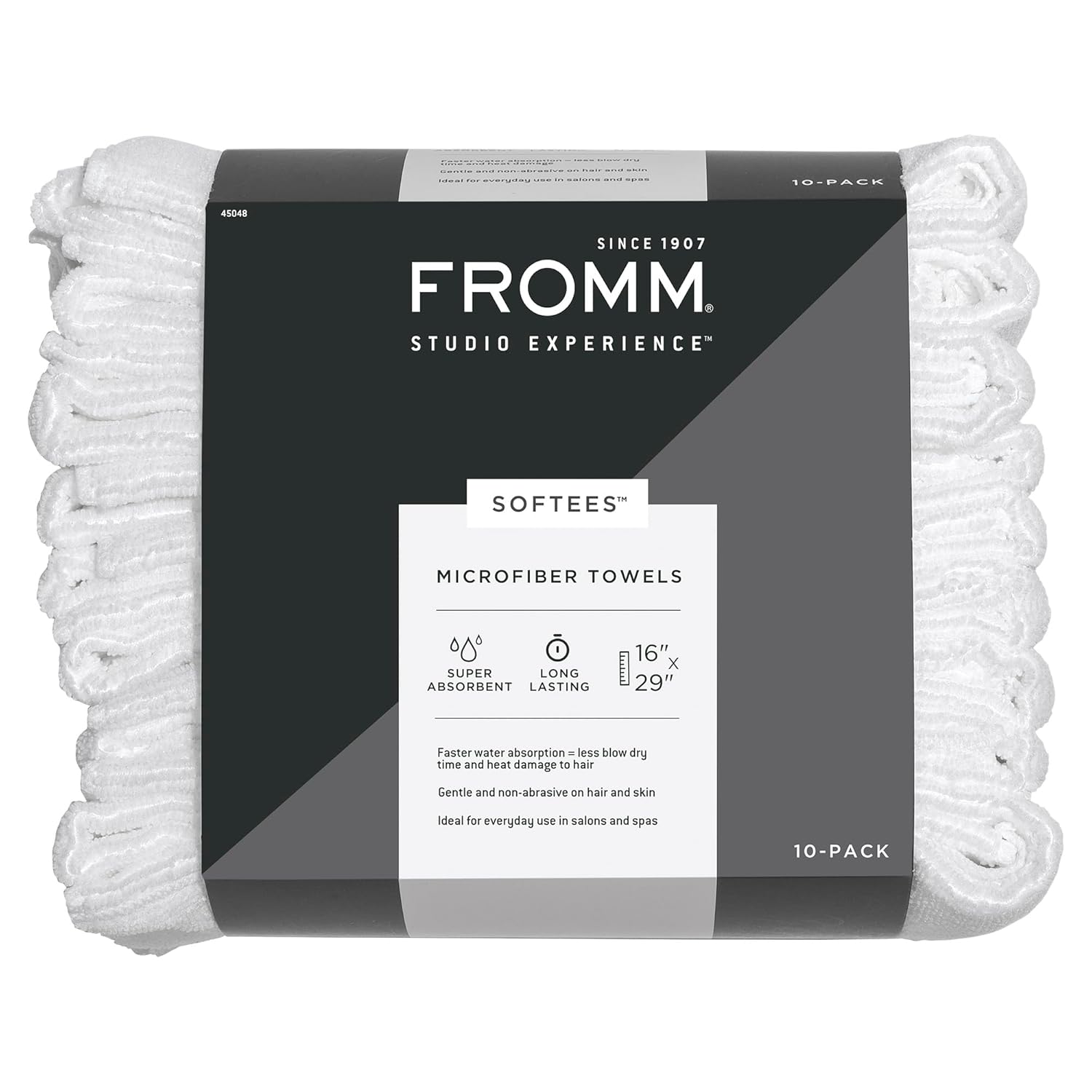 Fromm Softees Microfiber Hair Towels - Super Absorbent, Ultra-Soft Salon Towels for Hairstylists, 16x29" 10-Pack White