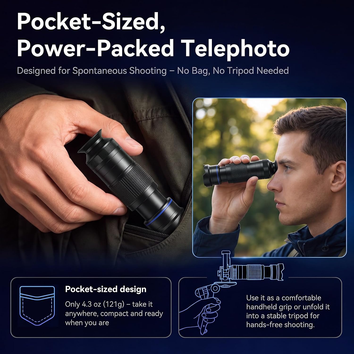 Tellegloww 36x Phone Lens Telephoto Phone Monocular with Tripod