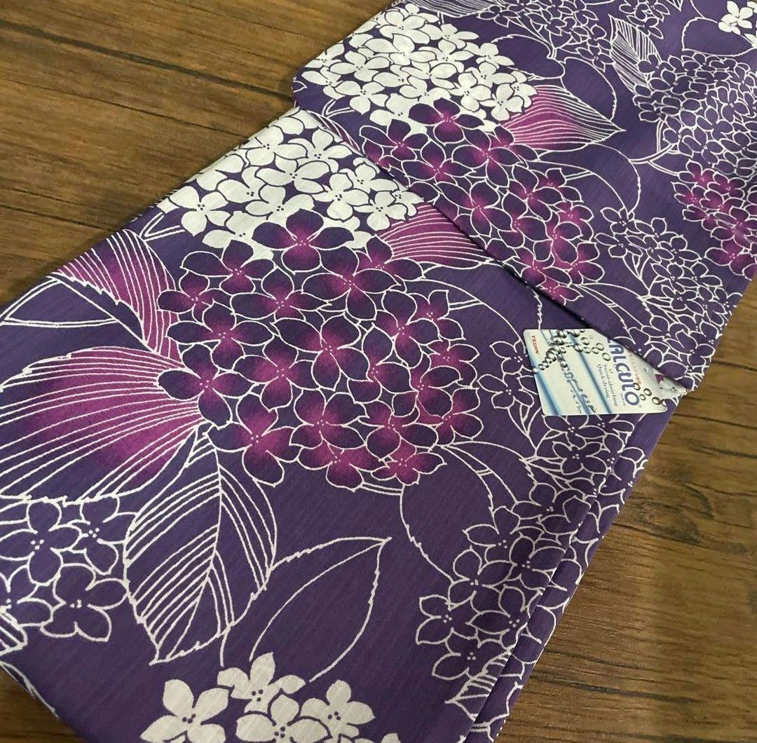 ノー皺加工最カルキュロ紫紫陽花涼し浴衣しわにならない浴衣