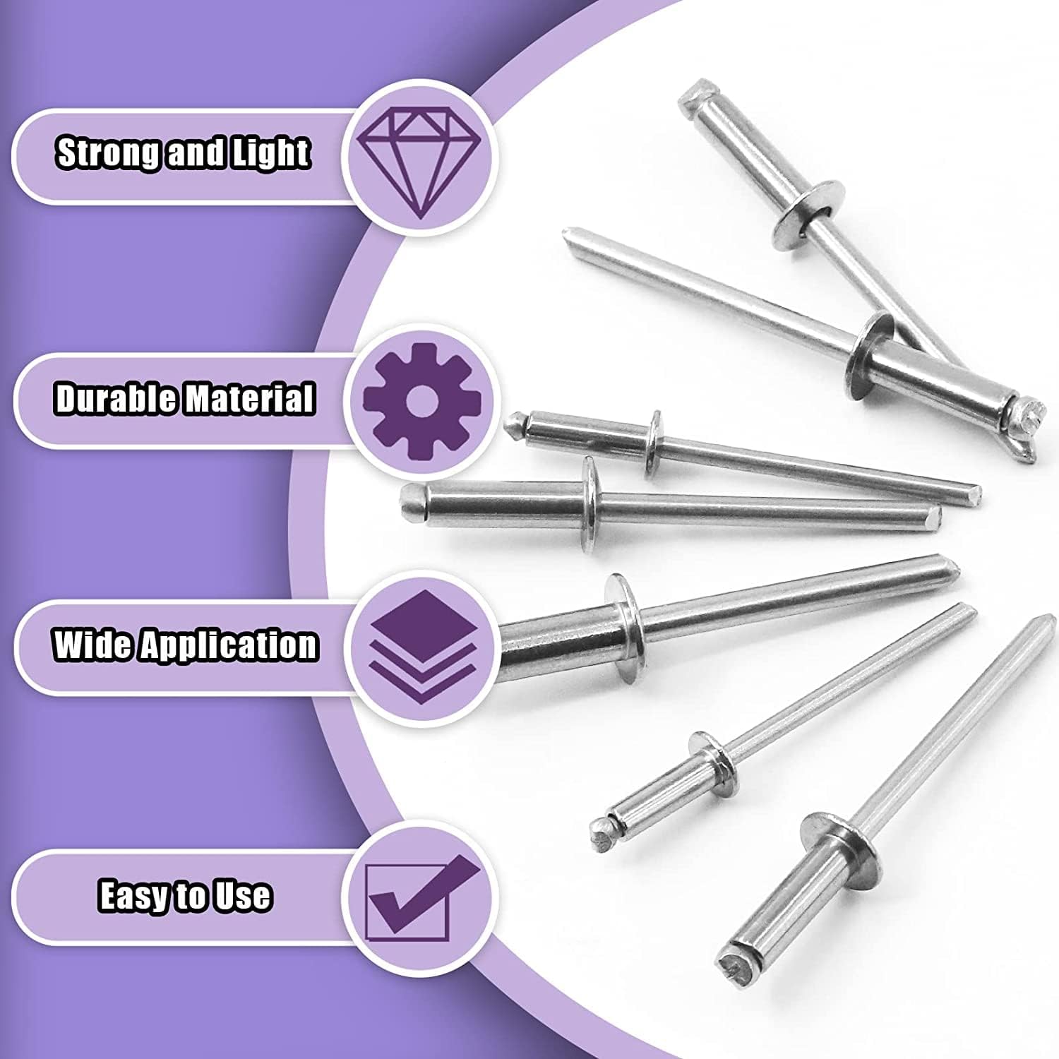 Swpeet 410Pcs 1/4" 5/16" 3/8" 1/2" Small Flange Aluminum Blind Rivets Kit, Silver Pop Rivets Open End Type Pop Rivet for Indoor and Outdoor Use