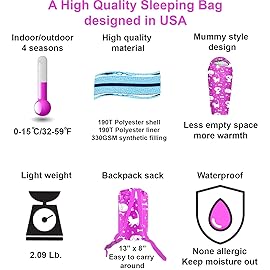 KidzAdventure Mummy Style 32 - 59F Kids Sleeping Bag with Pillow Sleeve, 4 Season, Lightweight and Backpacking Style, Ideal for Camping, Sleepover, Boys, Girls, Youth and Toddlers - Best Friends Kids