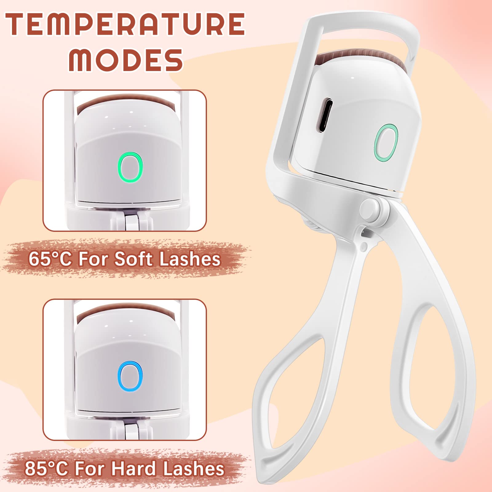Amylove Heated Eyelash Curler Electric Rechargeable USB Travel Portable Lash Curler White Metal 1