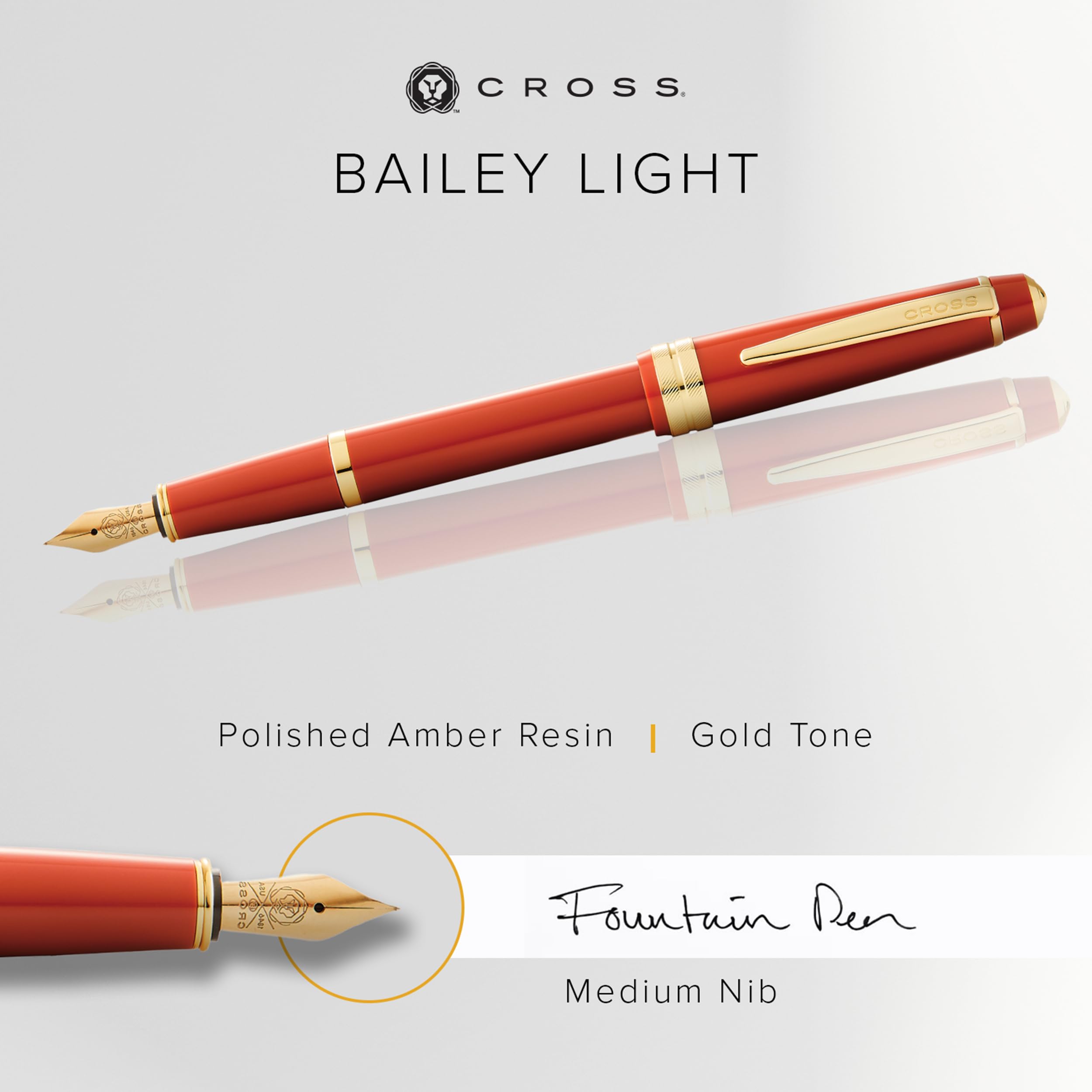 CROSS Bailey Light Medium Fountain Pen - Gift Boxed - Amber Finish with Gold Fittings, Amber Gold - Image 2