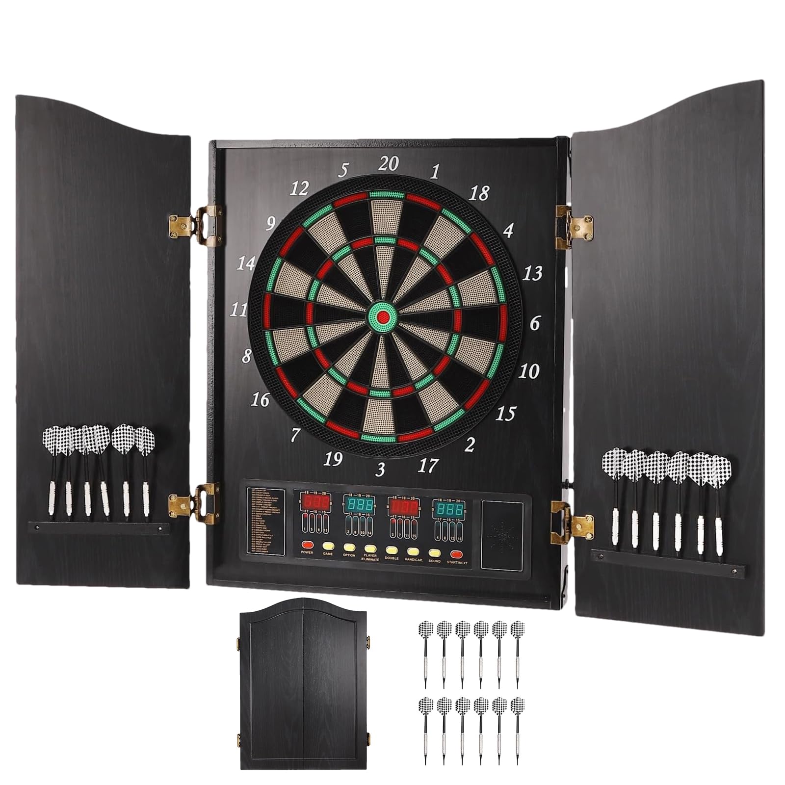 Pro Electronic Dartboard Cabinet Set with LED Digital Scoreboard Electronic Dart Board Over 27 Games and 243 Variations for Adults Built-in MDF Cabinet for 12 Soft Tip Darts 88 Tips 16-Player Scoring