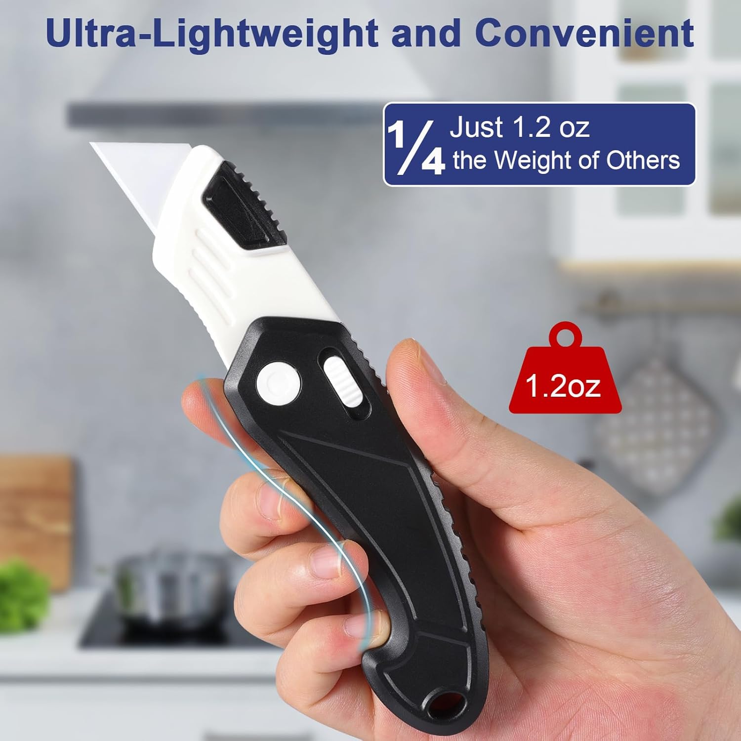 Utility Knife with 2 extra Ceramic Blades, Ultra Lightweight Plastic Handle Box Cutter, Pocket Folding Knife for Men
