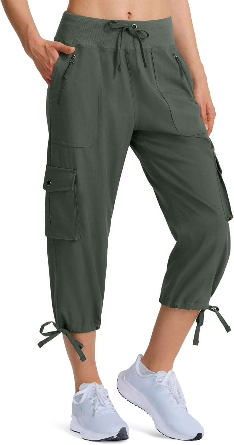 Ksmien Women's Hiking Capris Quick Dry Lightweight Ladies Summer Cargo Pants 8 Pockets for Travel Camping