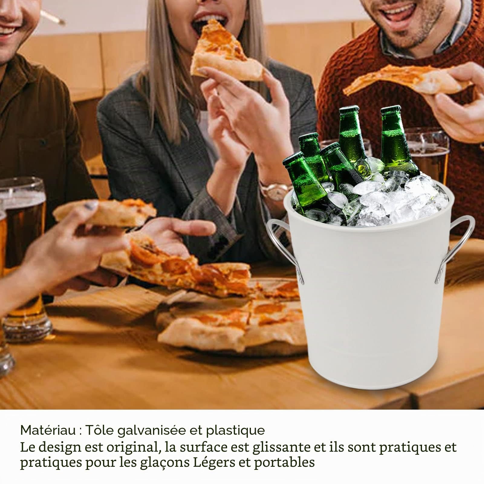 Seau à Glace avec Couvercle et Pelle à Glace Seau à Glace Thermique Double Paroi Seau à Champagne ou à Vin 19,5 X 20,5 X 16 Cm (Blanc)
