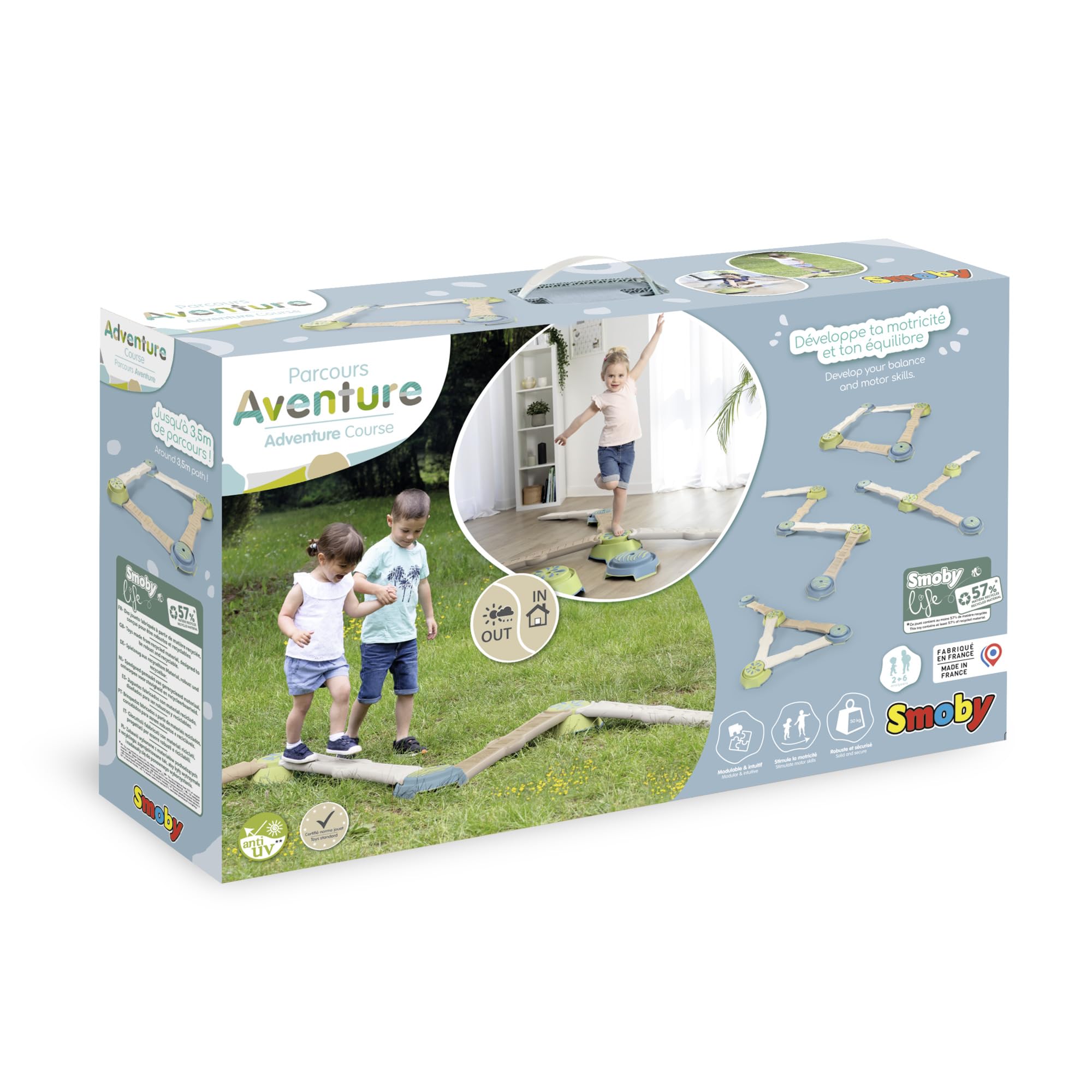 Smoby Life - Percorso Avventura - Percorso Motricità - 4 blocchi e 4 tavole - Fino a 3,5 m di lunghezza - Materiale riciclato - Dai 2 anni in su - Prodotto in Francia