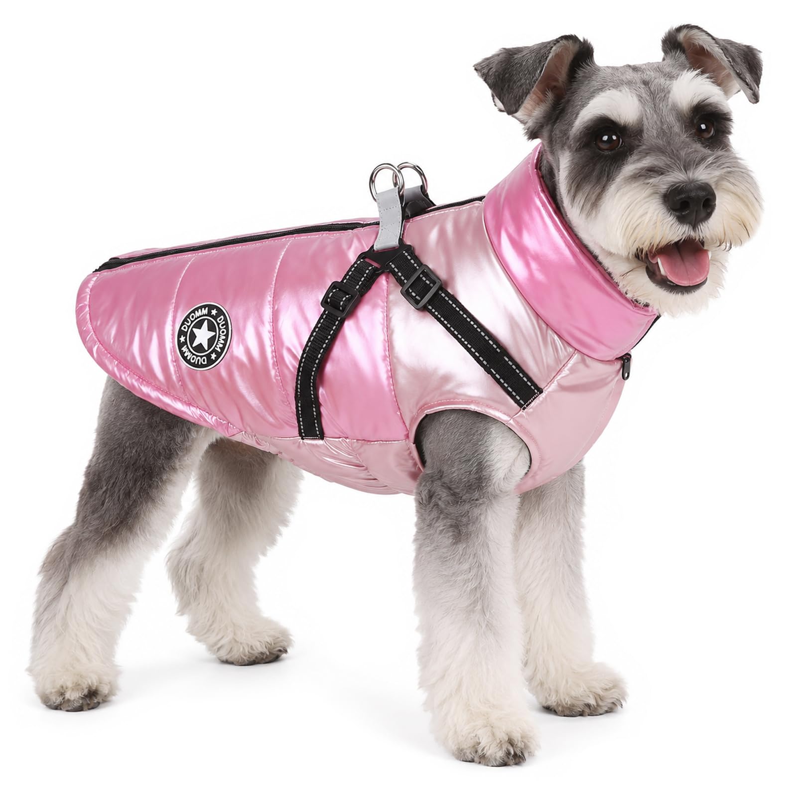 Dog Coats Waterproof, Dog Coat with Harness Built In, Warm Coats & Jackets for Dogs, Water Resistant Windproof Winter Dog Jacket with Reflective Safety Strips for Small Medium Large Dogs，Pink：S