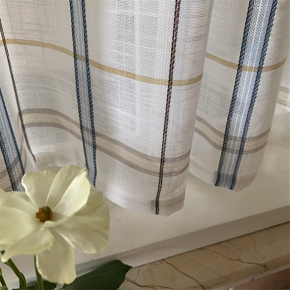NMDCDH Rideaux Courts pour Cuisine, Lin Artificiel Texturé Voile Fenêtre Cantonnière Panneau Damier Plaid Demi-Fenêtres Rideaux Tier Rideaux pour Étude Balcon Salle de Bains 2pcs, L x H 1