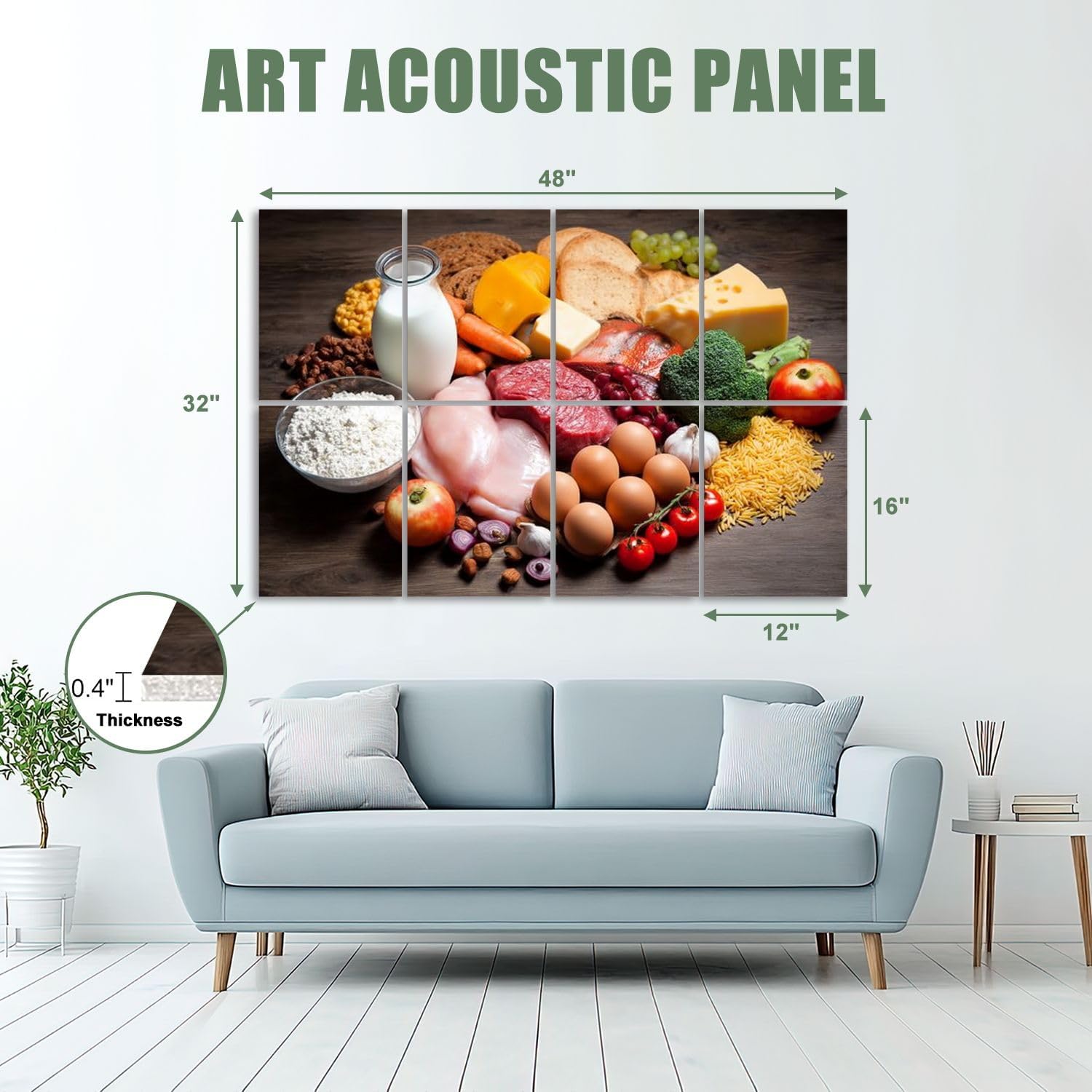 8 Pack Art Acoustic Panels Self Adhesive Different types food rustic wooden table Decorative Soundproof Wall Panels Sound Absorbing Panel 48"x32" for Office Home Studio