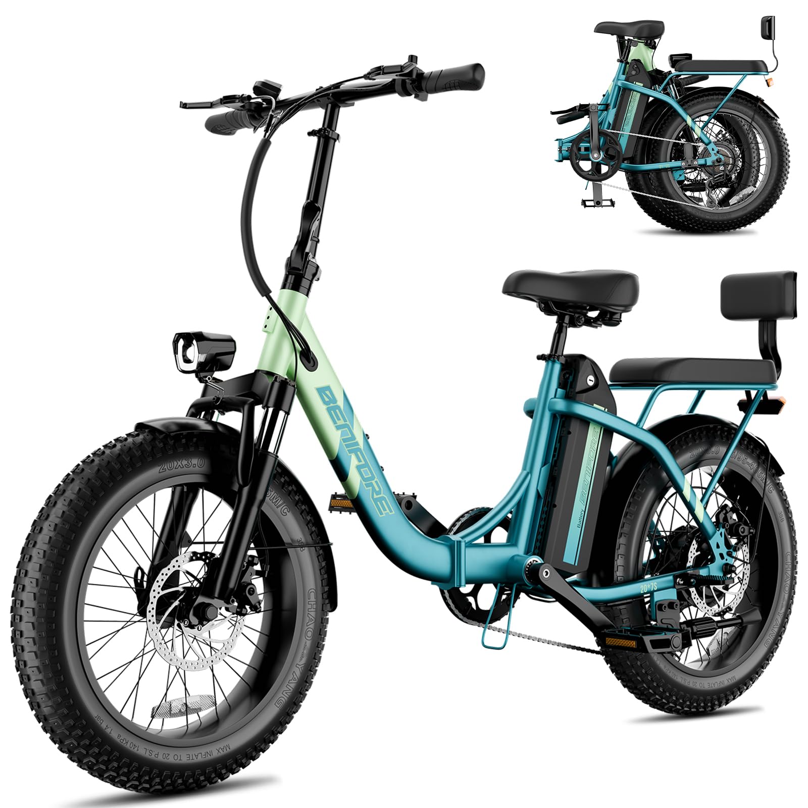 C23 2 Seater Electric Bike for Adults,750W Motor Peak 28 MPH, 720WH Removable Battery 65Miles Step-Thru Folding Ebikes,20" Fat Tire E-Bikes with NFC,UL2849 Commuting E Bike for Women/Men