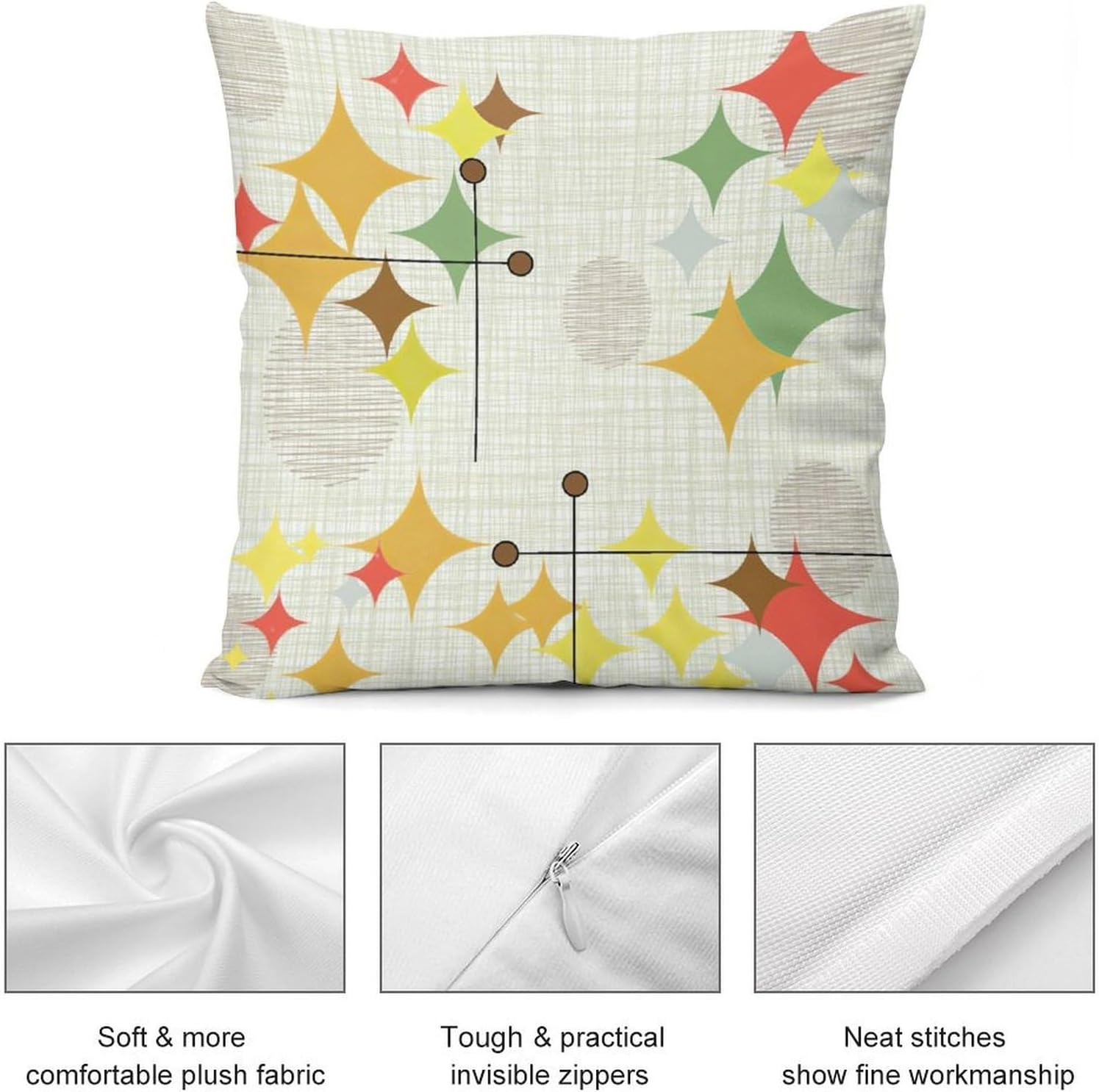 Mid Century Throw Pillow Covers Aesthetic Abstract Geometric Mid Century Retro Modern Cozy Square Throw Pillowcases Home Decor for Bed Couch Sofa Living Room Cushion Cover 22"X22"Set of 2