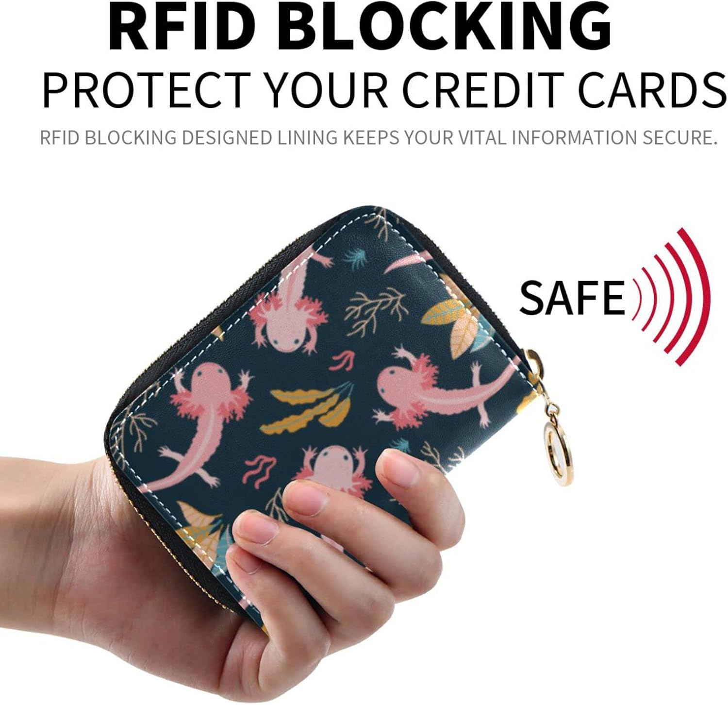 Cute Axolotl RFID Credit Card Holder Wallets Accordion for Women Leather Zipper Card Case Accordion Wallet for Ladies Girls - Image 2