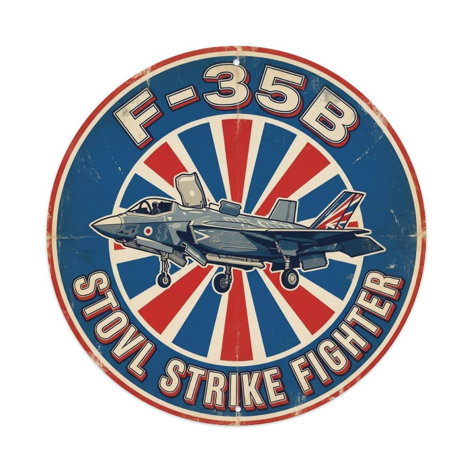 F-35B Lightning STOVL Stealth Fighter Aircraft Hover Metal Tin Sign Plaque Wall Decor for Cafe, Man Cave, Club Bar, Office, Home Garden Round Metal Poster 8x8Inch