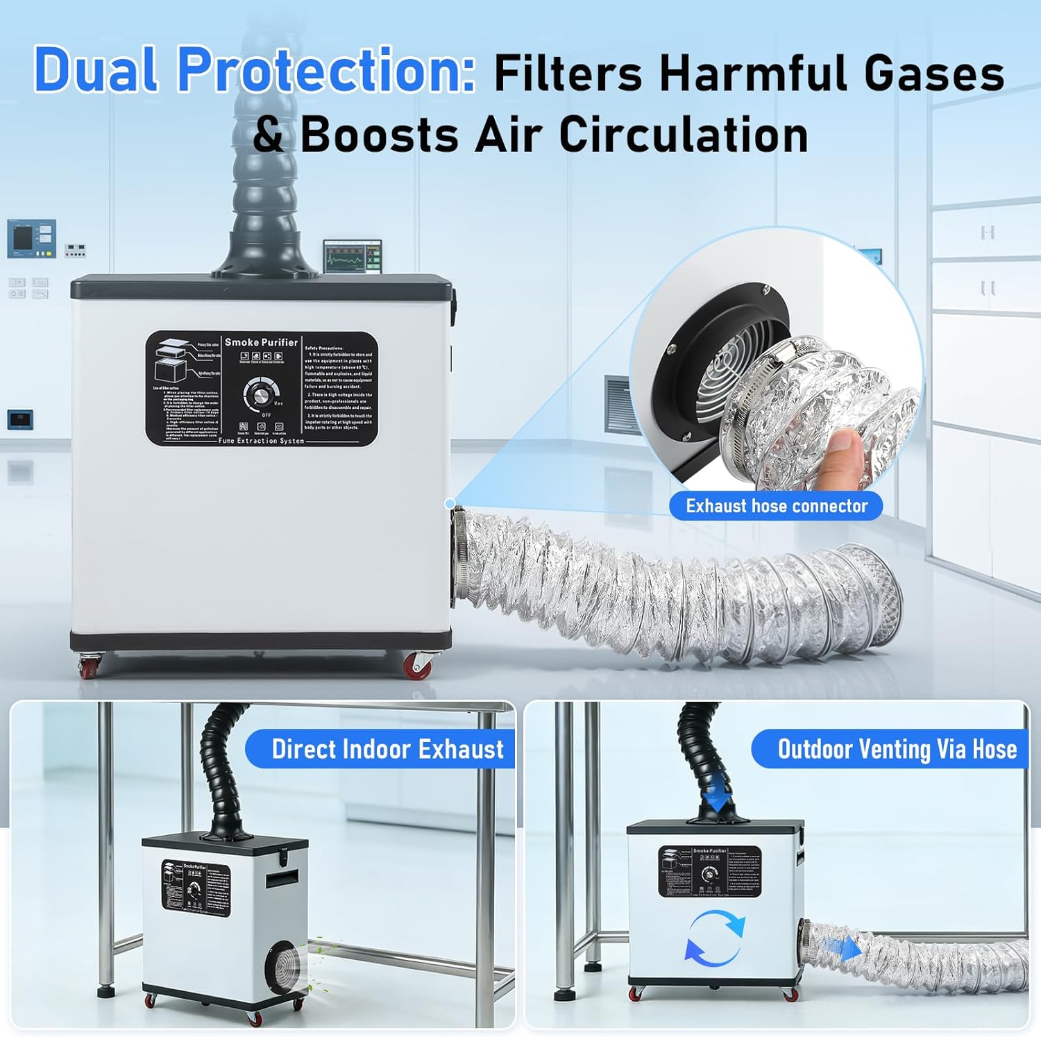 210W Laser Fume Extractor with Display, 360CFM Strong Suction Smoke Purifier for S1/F1/M1/LU3 Most Laser Engraver, Soldering Fume Extractor with Hose, Odor Control System for 3D Printing, Woodworking