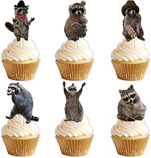 18pcs Glitter Dessert Cupcake Topper Woodland Raccoon Theme Decor Supplies Men Women Happy Birthday Baby Shower Party Decorations
