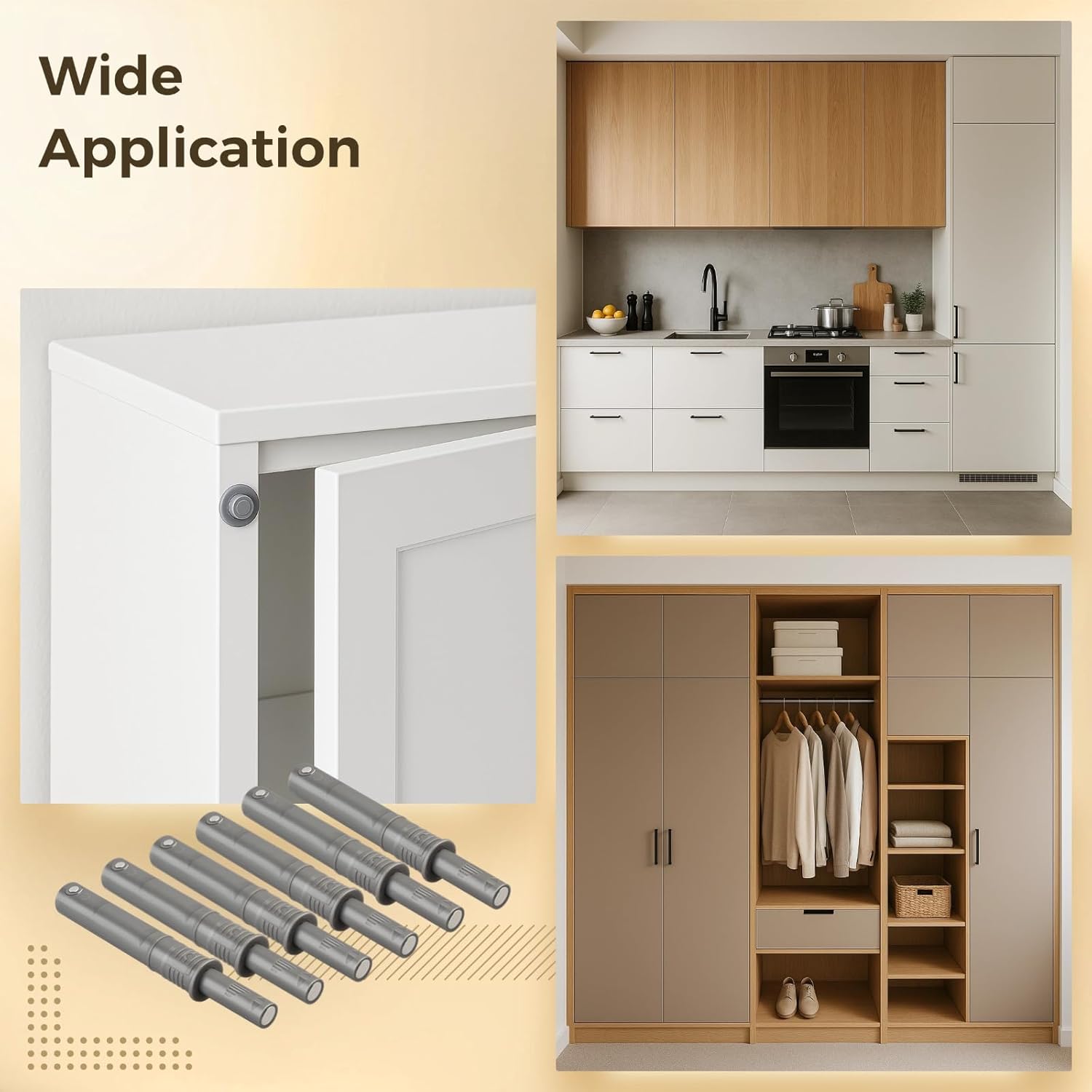 Gray Push to Open Door Latch 12 Pcs, 2.9 in, Plastic Buffer for Cabinet, Touch Release for Cabinet Wardrobe Doors