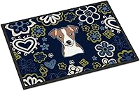 Vista 113 de Caroline's Treasures BB1449JMAT - Tapete de bienvenida de carlino negro, 24 x 36 pulgadas, tapete azul para puerta delantera, para interiores