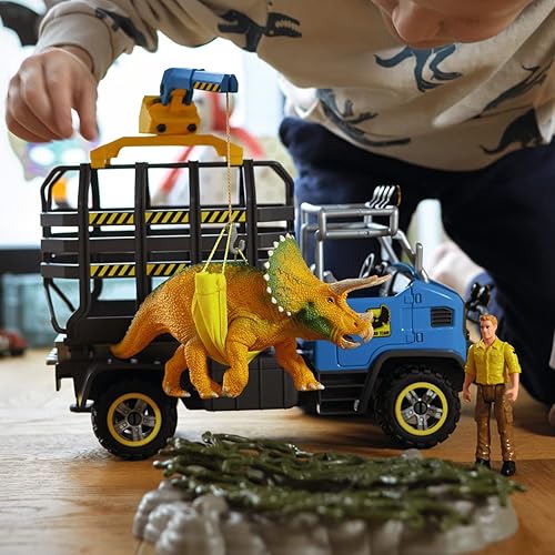 Miniatura 5 de schleich Dinosaurios - Misión de transporte de dinosaurios, juego de 43 piezas con figura triceratops y camión de transporte, juguetes de