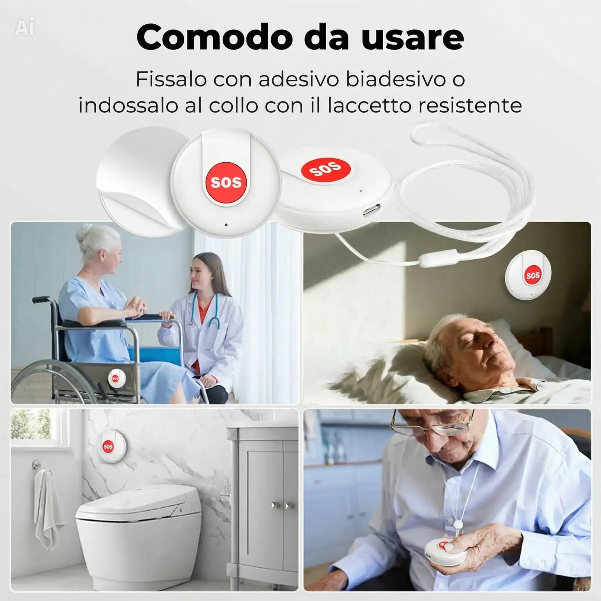 Senioren und Kinder: Persönlicher Alarm mit Notfalltaste. Kompatibel mit Tuya und Smart Life App. Benachrichtigung auf dem Telefon, keine SIM-Karte. Lange Akkulaufzeit. (Schwarz)