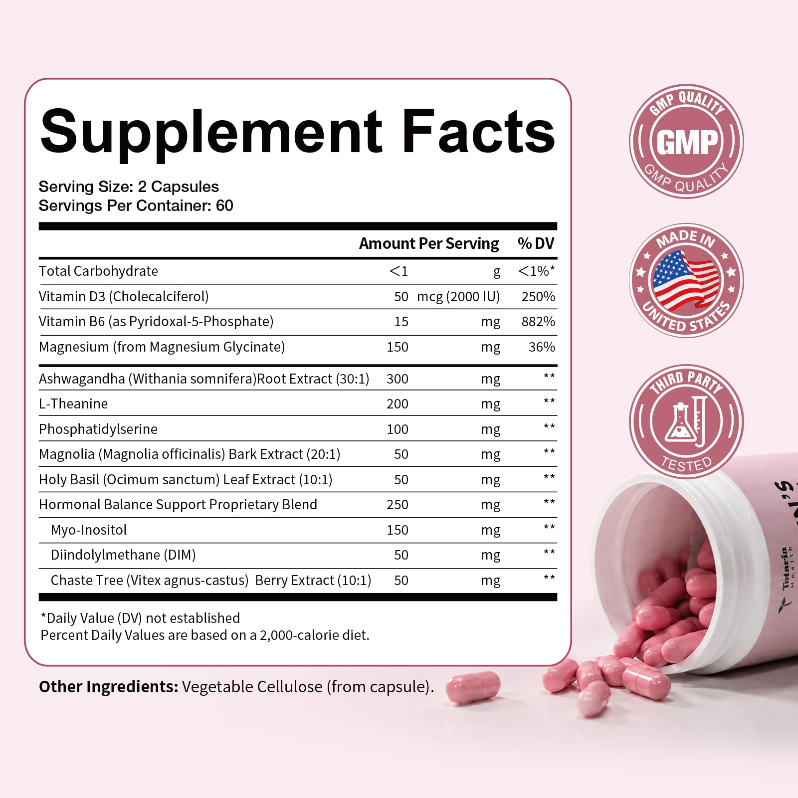 Totaria Women's Cortisol with Hormonal Balance | Stress Relief - Ashwagandha, L-Theanine, Magnesium, Myo-Inositol, Mood, Focus & Sleep Support, PMS* 120 Ct. — Amazon image 10